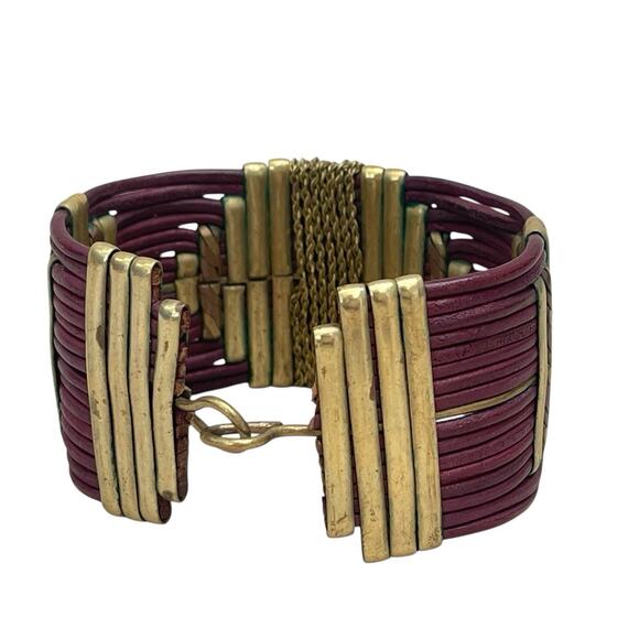 Vintage Alexis Kirk Leather & Brass Bohemian Bracelet Cuff - Picture 3 of 6